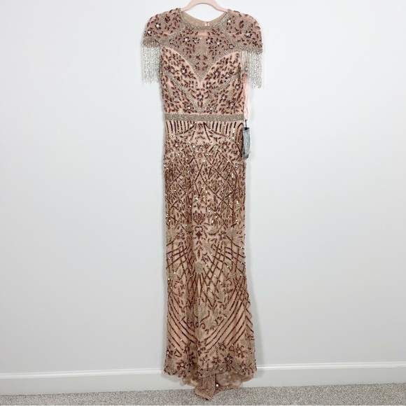 Mac Duggal Copper Beaded Fringe Column Gown 5452 - Picture 2 of 10